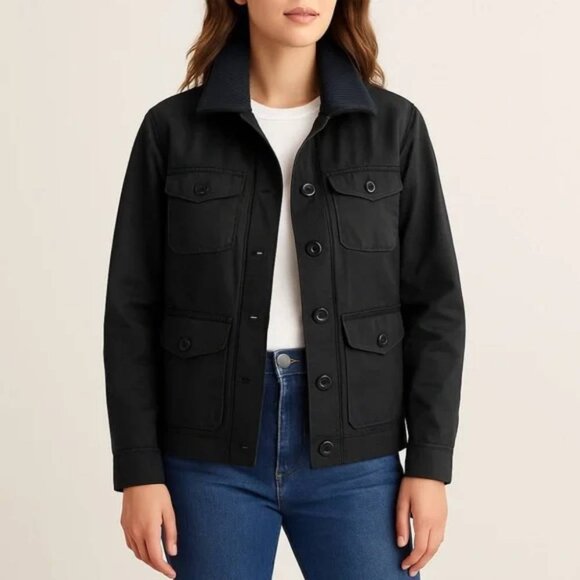 J. Crew Washed & Aged Utility Jacket waxed cotton black field coat outdoor M - Picture 2 of 10